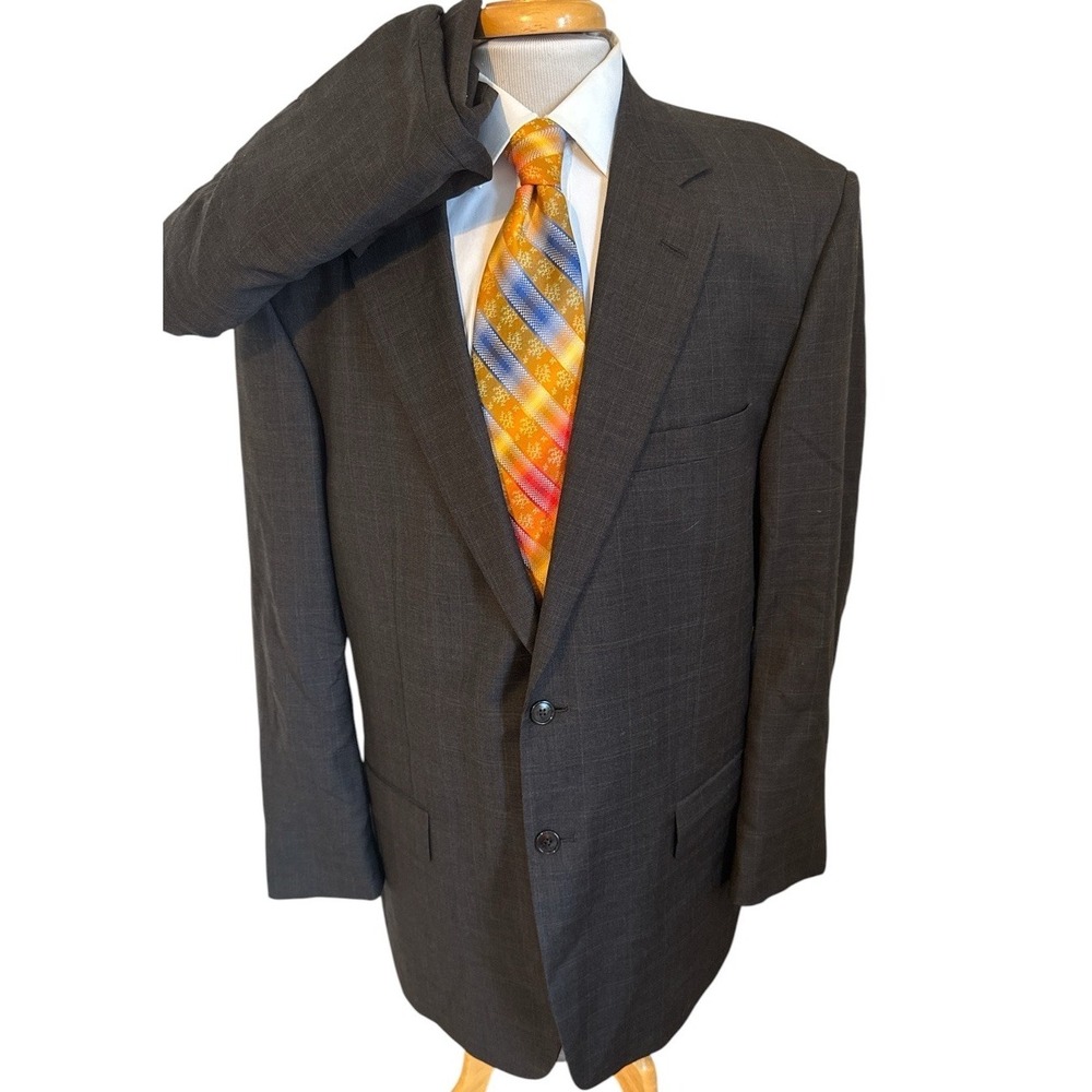 Tallia Uomo Suit 46L Jacket Brown Windowpane Plaid Wool Cashmere Pants 38 x 31
